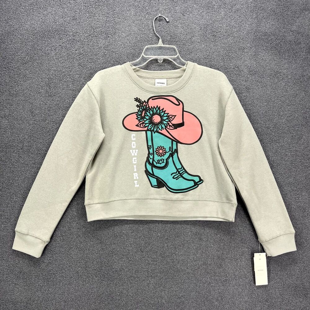 Relaxx Sweatshirt Womens Small‎ Cowgirl Graphic oversized Crop Top Sweater